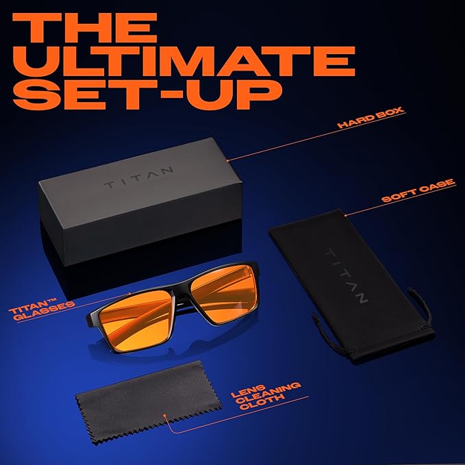 Titan Gaming Glasses, Blue Light Blocking, Night Driving Glasses for Men, Computer Protection, Gift for Gamers