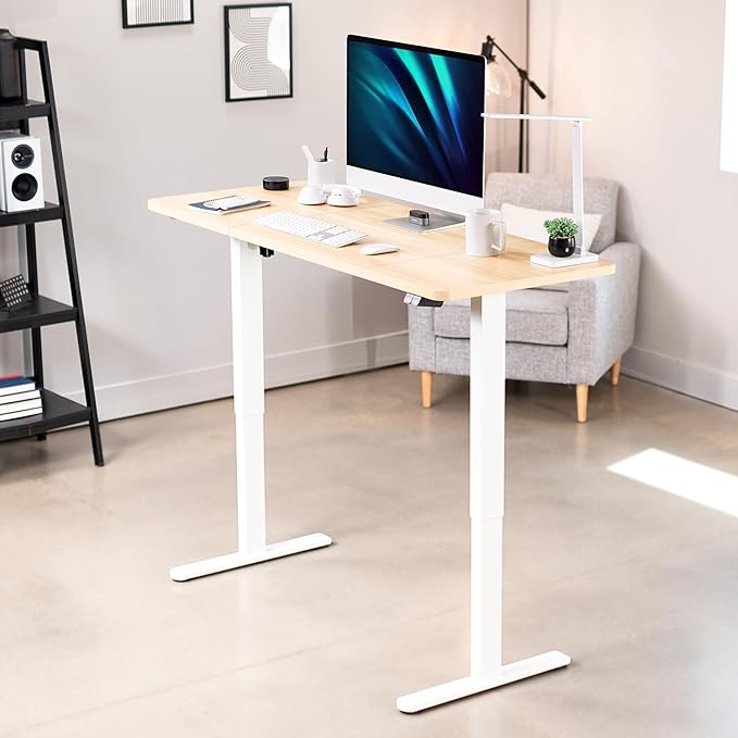 VIVO Electric 60 x 24 inch Stand Up Desk, Height Adjustable, Light Wood Top White Frame, Home and Office Furniture Sets, DESK-KIT-W06C