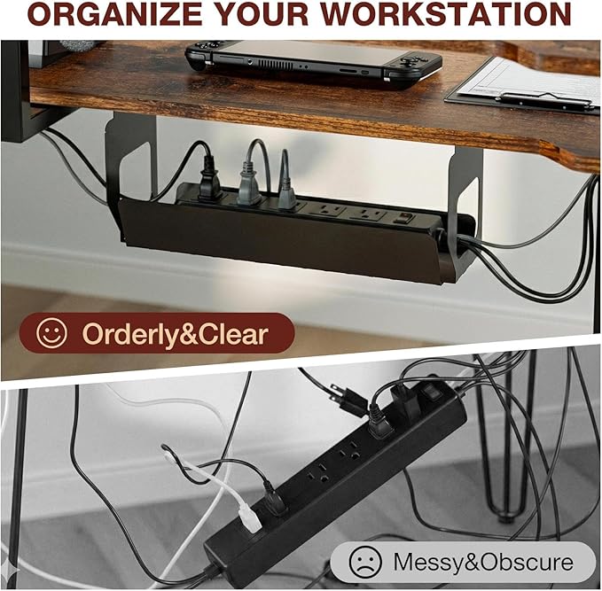 59 Inch L Shaped Standing Desk with Shelves and Keyboard, Electric Corner Standing Desk Adjustable Height, Sit Stand Computer Table with Reversiable Splice Board，Rustic Brown