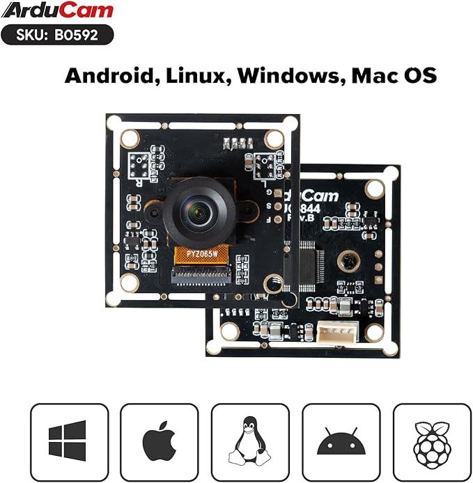 Arducam 120fps Mono Global Shutter USB Camera Module, 800P High Speed UVC Webcam with 130°D Wide Angle M12 Lens, for PC, Laptop, Android Devices & Raspberry Pi