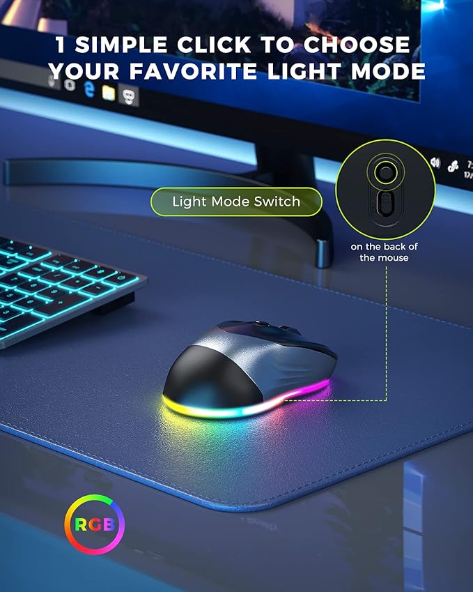 PEIOUS Wireless Mouse, Jiggler Mouse for Laptop - LED Mouse Rechargeable Computer Mice Mouse Mover Undetectable Random Movement with On/Off Button Keeps Computer Awake - Black&Grey