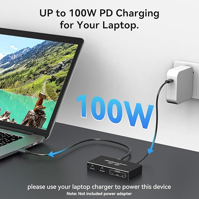 4K120Hz USB C Splitter Dual Monitor Adapter Thunderbolt Splitter 6-in-1 USB C Hub with DP Alt Mode Video Output, 10Gbps Data Transfer 100W PD Charging for Laptop Portable Monitor (Deep Black)