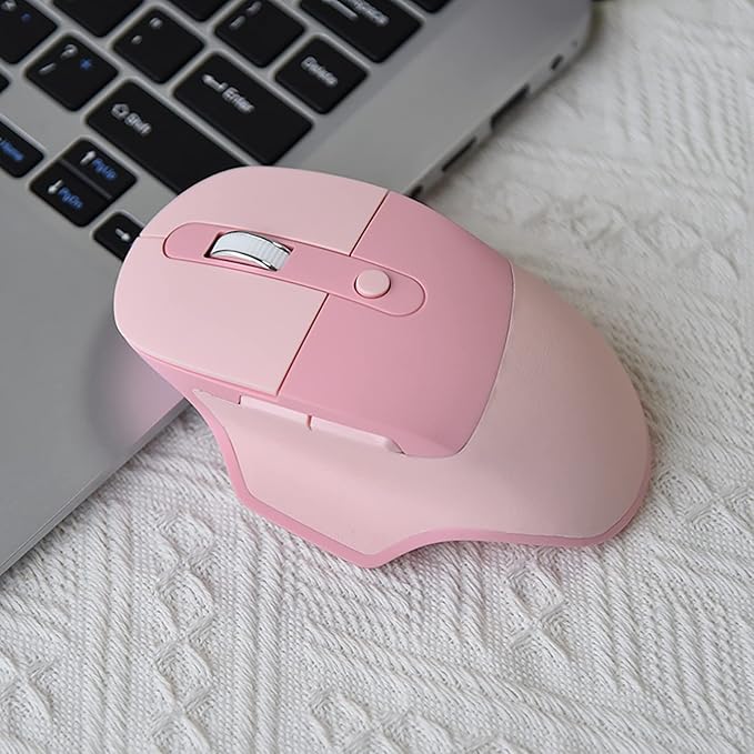 Lomiluskr Ergonomic 2.4G & Bluetooth Dual Mode Wireless Mouse with PU Cover, Soundless Keys, Candy Colors, Compatible with Notebook, PC, Tablet, Smartphone (Pink)