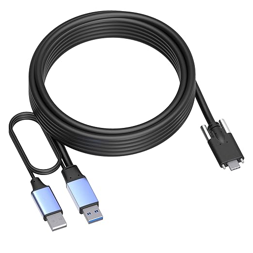OkyLink 15ft (5M) USB 3.0/3.2/Gen 1 to Type-C Cable with 2 Screw Lock - 5Gbps A Male to C Male Data Cord, Industrial Grade USB A to C Extension