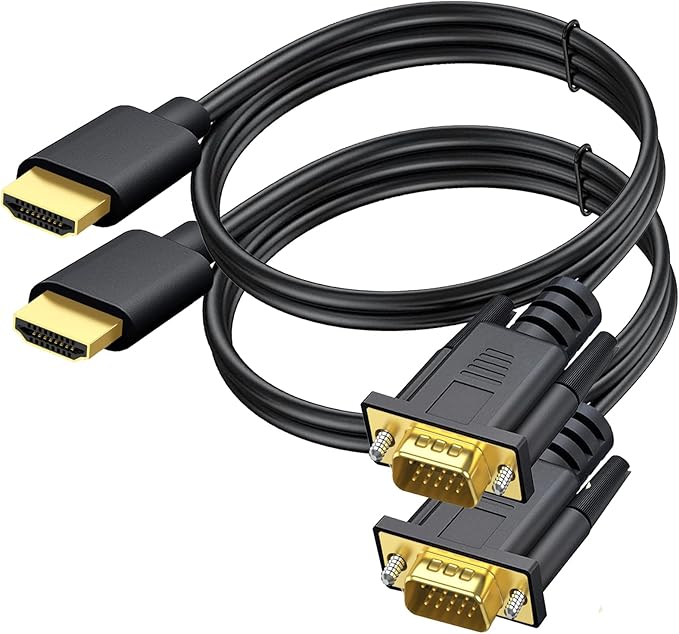 2-Pack HDMI to VGA Cable 6 FT, Gold-Plated Computer HDMI to VGA Monitor Cable Adapter 6ft Cord for Computer, Desktop, Laptop, Monitor, Projector, HDTV, and More (NOT Bidirectional)