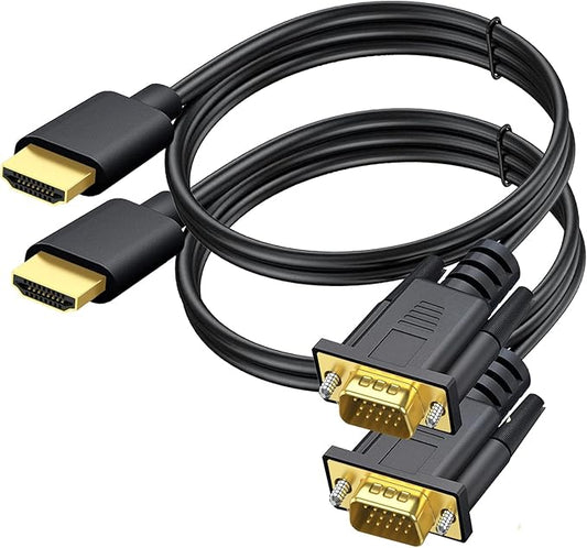 2-Pack HDMI to VGA Cable 6 FT, Gold-Plated Computer HDMI to VGA Monitor Cable Adapter 6ft Cord for Computer, Desktop, Laptop, Monitor, Projector, HDTV, and More (NOT Bidirectional)