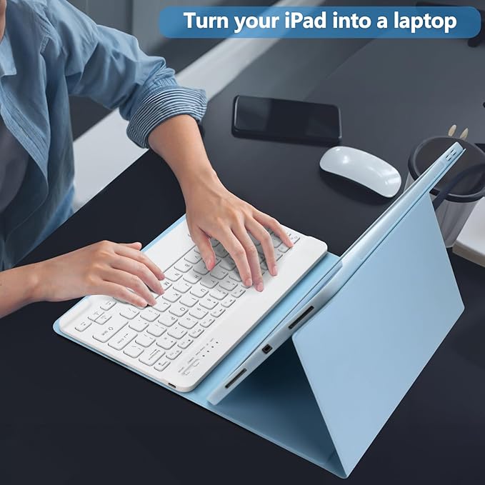 TQQ for iPad Air 13-inch (M4/M3/M2, 2026/2025/2024) & Pro 12.9 inch Case with Keyboard, Keyboard case for 12.9-inch iPad Pro 6th/5th Gen - with Pencil Holder for iPad Air 13-inch 2026 (Blue)