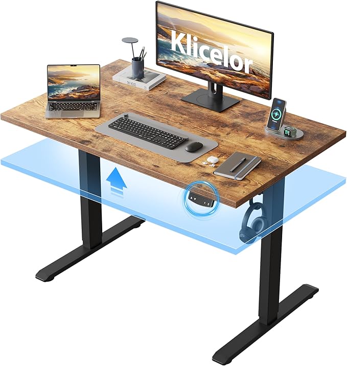 Klicelor 40 Inch Electric Standing Desk, Height Adjustable Office Desk, Sit Stand Up Computer Desk with Memory Preset, Two-Piece Desktop, Rustic Brown