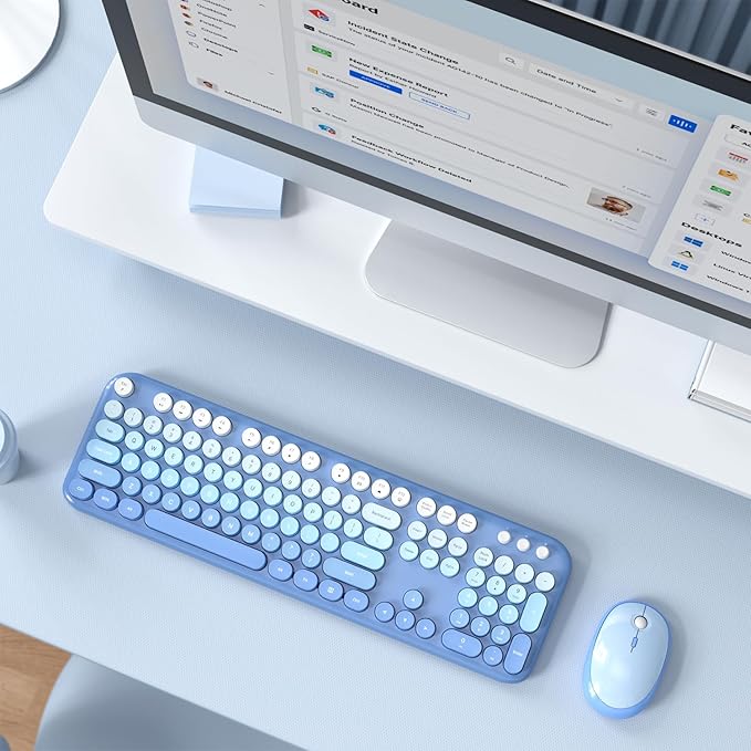MOFII Wireless Keyboard and Mouse Combo - Blue-Gradient Full-Sized Plug and Play Colorful Computer Keyboards - 104 Keys Round Keycap USB 2.4G Cute Keyboard for Windows/Laptop/Mac/Desktop/PC
