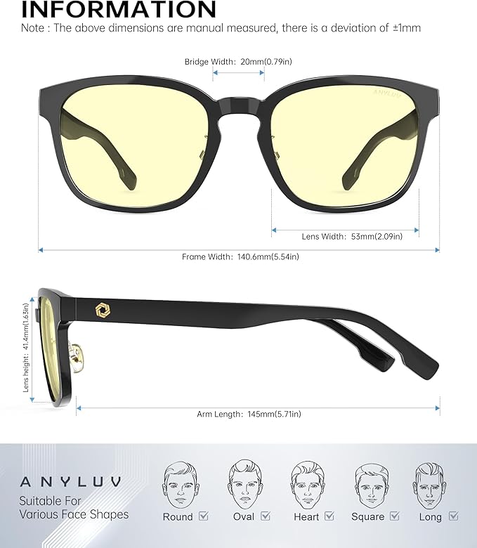 ANYLUV Blue Light Glasses Men Women Computer Gaming Glasses Anti Eyestrain Lightweight Blue Light Blocking Glasses