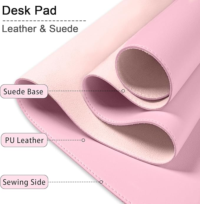 47.2" x 23.6" Large Desk Pad - Non-Slip PU Leather, Waterproof Writing Mat for Keyboard & Mouse, Fairy Tale Pink