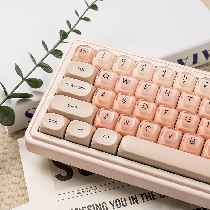 Sumgsn 132 Keys PBT Pink Jelly Keycaps MOA Profile Keycaps Set Comaptible with 61/64/87/104/108 Cherry Mx Switches Mechanical Keyboards (Only Keycaps)