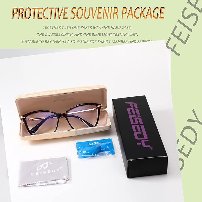 FEISEDY Blue Light Blocking Glasses Computer Glasses Women Men Cateye TR90 Frame B2772