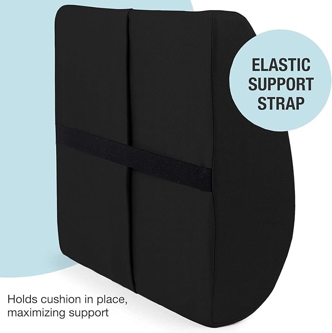 DMI Lumbar Pillow for Chair to Assist with Support with Removable Washable Cover to Ease Lower Back Pain and Discomfort while Improving Posture, 14 x 13 x 5, Contoured Foam, Premium, Black