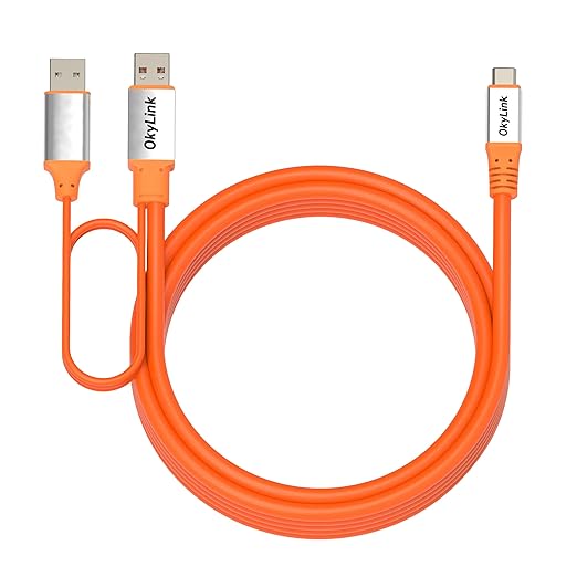 OkyLink 15ft (5M) USB 3.2 Gen 2 Type A to Type C Male to Male Cable - 10Gbps Long Range with External Power, Orange