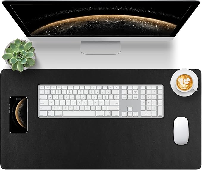 Black Leather Desk Mat Large Mouse Pad, Waterproof Desk Pad for Keyboard and Mouse, Non-Slip Computer Desk Protector, Smooth Mouse Movement Desk Mat for Home and Office(23.6"×13.8")