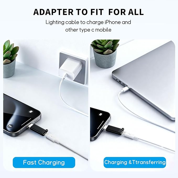 4 Pack Lightning to USB C Adapter, Apple Lightning Female to Type C Male Charging Converter, QC Charge Compatible with iPhone iPad Android -ONLY Charging & Data Transfer from Cellphone to Computer