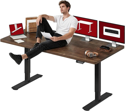 SANODESK Dual Motor Electric Standing Desk 79 x 32 Inches, Height Adjustable Sit Stand Desk with Large Splice Board for Home Office, Computer Workstation, Study & Gaming, Black Frame/Black Walnut Top