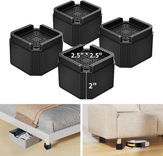 4 Pack Furniture Risers Adjustable Bed Risers 2 Inch, Square Bed Lifts Risers Heavy Duty Bed Risers Stackable Risers for Bed, Sofa, Desk, Table, Dresser, Couch Supports up to 2000 Lbs