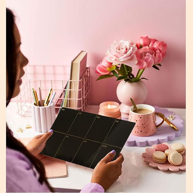 Black Acrylic Desktop Weekly Planner Whiteboard with Stand,Weekly Calendar Whiteboard for Desk-12 X6-Small,Dry Erase Weekly to Do List Board for Home Office School-ZMZL-B-1530