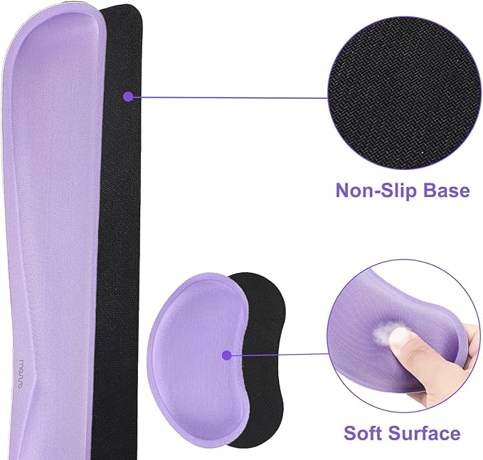 MOSISO Keyboard Mouse Pad Set, Gaming Mouse Pad&Keyboard Wrist Rest&Wrist Rest, Ergonomic Wristrests with Memory Foam Home Office Easy Typing Cushion Non-Slip Mousepad, Purple