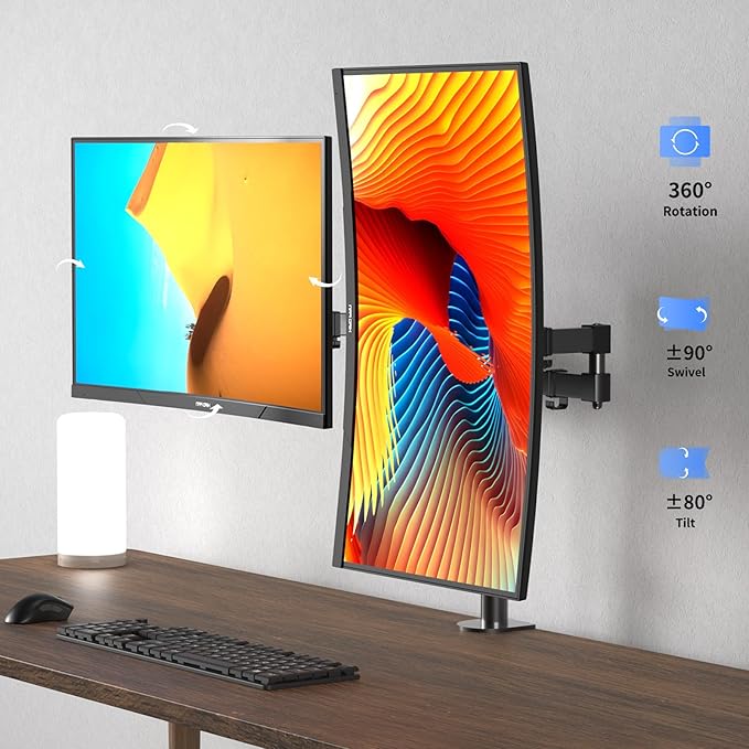 Bracwiser Dual Fully Adjustable Monitor Arm Stand Mount Fits Two Screen 13-27 inch 22lbs for Monitor Computer Screen 13 15 17 19 20 22 23 24 26 27 inch VESA 75 100 (MD7442)