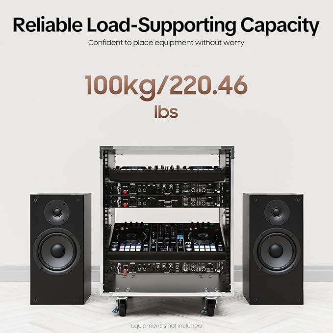 12U Portable Rolling Network Rack with Built-in Handles, Mobile Equipment Cabinet for Audio, KTV Rooms, Meeting Rooms and Stage Use (Black)