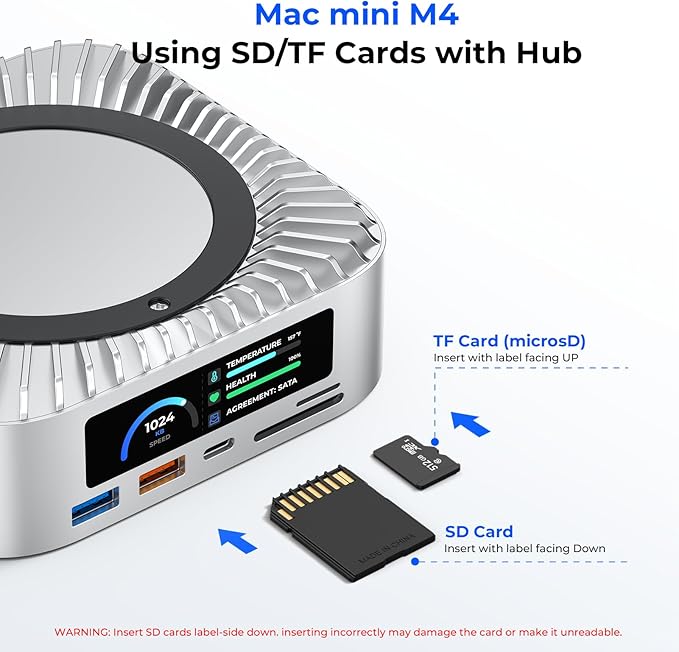 All-in-One Dock for Mac mini M4 with Smart Displays, NVMe/SATA SSD Enclosure, 4K60Hz HDMI, 10G USB-A/C, 5G USB-A*2, USB-C Charging, SD/TF, Audio – Mac mini M4 HUB &Docking Station