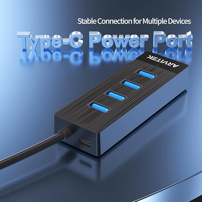 10Ft 4-Port USB 3.0 Hub for Desktop, USB Extender Hub 5Gbps, USB Multiport Adapter, USB Splitter w/Long Cable for Desktop, PC, Flash Drive, Mobile HDD (10Ft/3m)
