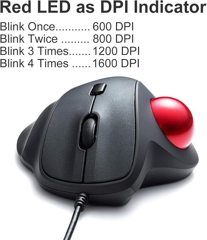 SANWA Wired Ergonomic Trackball Mouse, Optical Vertical Rollerball Mice, Silent Buttons, 34mm Trackball, 600/800/1200/1600 DPI, Compatible with MacBook, Laptop, Computer, Windows, macOS, Red