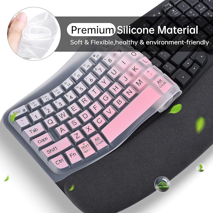 Large Print Keyboard Cover for Logitech Wave Keys MK670 Combo Keyboard Skin, Logitech Wave Keys Wireless Ergonomic Keyboard Cover Protector Skin, Logitechs Waves Key Accessories, Ombre Pink