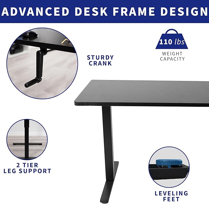 VIVO Manual Height Adjustable 43 x 24 inch Stand Up Desk, Rustic Vintage Brown Solid One-Piece Table Top, Black Frame, Standing Workstation with Foldable Handle, DESK-KIT-MB4N