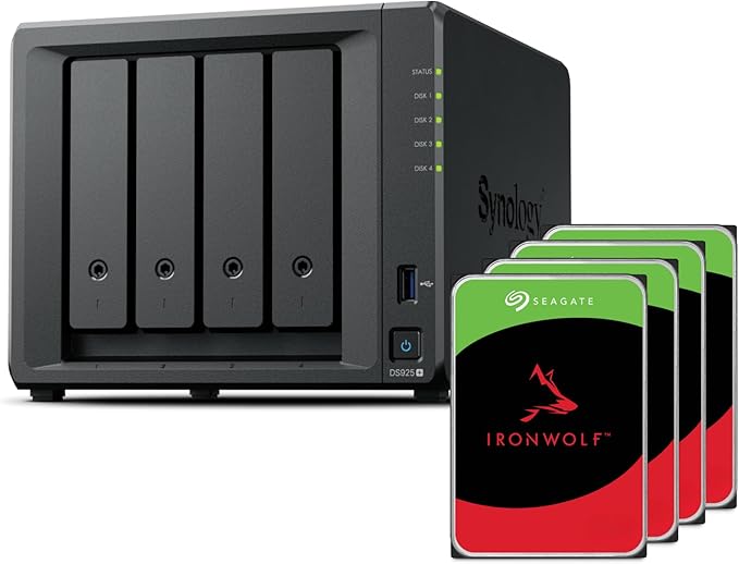 Synology DS925+(2X 2.5GbE Ports, Ryzen V1500B, 4GB RAM) 4-Bay 16TB Bundle with 4X 4TB Seagate Ironwolf HDDs
