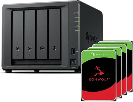 Synology DS925+(2X 2.5GbE Ports, Ryzen V1500B, 4GB RAM) 4-Bay 32TB Bundle with 4X 8TB Seagate Ironwolf HDDs