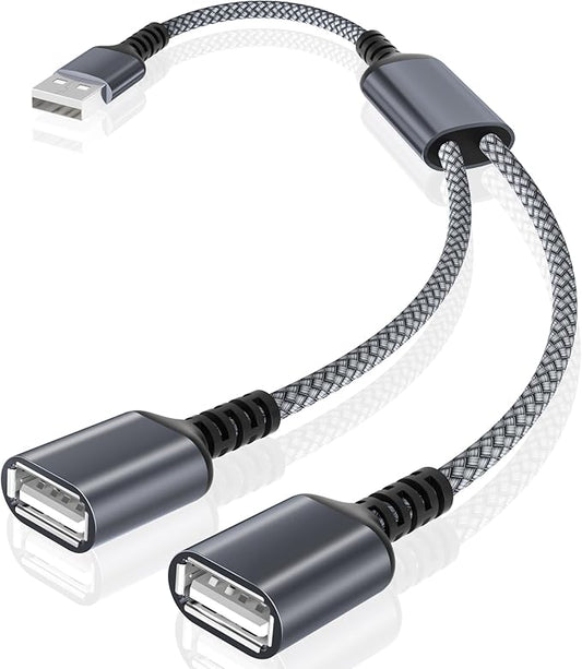 Basesailor USB Splitter 1 in 2 Out 3.3FT,USBA Male to Double Female Y Cable Extension Adapter,Dual USB Port Extender Hub,Data Charger Power Split for Car,Xbox One Series,PS4,PS5,Laptop,Keyboard,Mouse