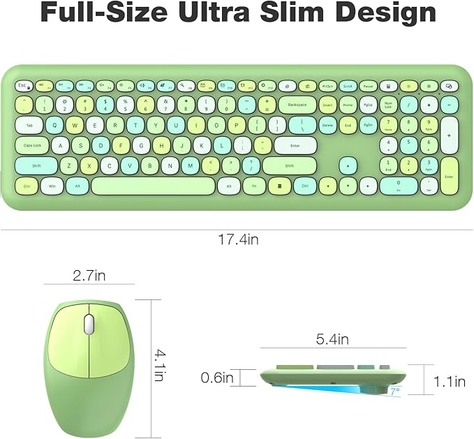 MOFII Wireless Keyboard and Mouse Combo Silent, Slim Compact 2.4G USB Full Size Wireless Mouse and Keyboard Combo, Cute 110 Keys for PC, Notebook, MacBook, Tablet, Laptop, Windows System
