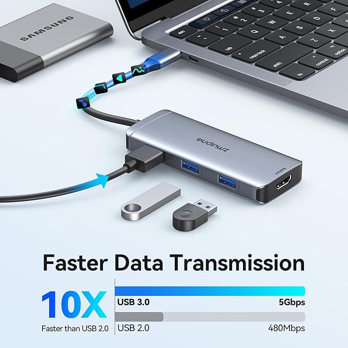 USB C Hub Adapter for MacBook Air, USB-C HD MI Dongle for MacBook Pro, 6 in 1 USBC HDMI Multiport Adapter Mac Converter with 4K HDMI,3 USB 3.0,SD/TF for Dell XPS, HP, Surface and Other Type C Devices