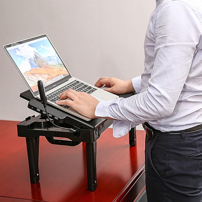 Foldable Laptop Table with Cooling Fan, LED Light, 4 x USB Ports, Mouse Pad & Storage Groove for Laptop Use in Home Office