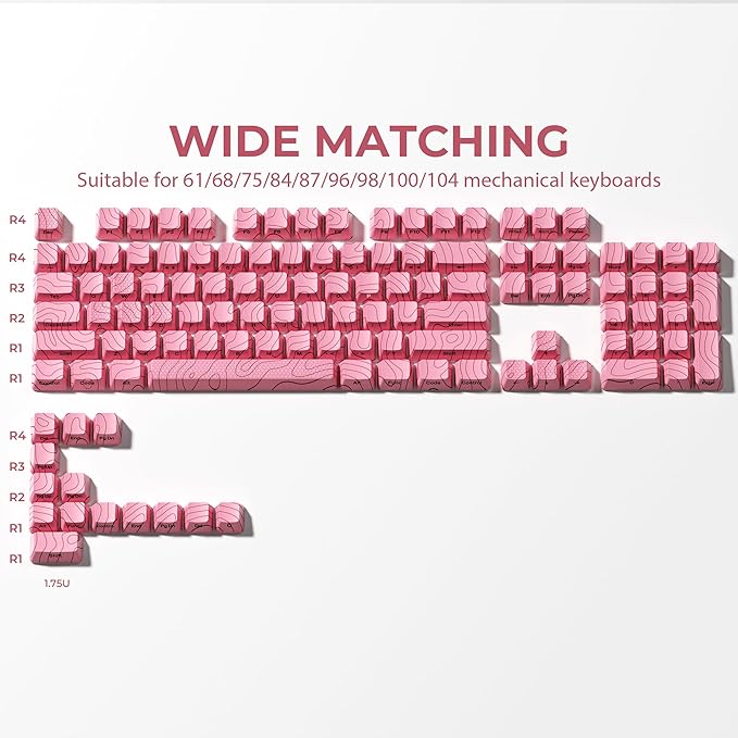 XVX Pink Topographic Keycaps with IMD Tech, Shine Through Custom Keycap 60 75 100 Percent, Lines Backlit Keycap Set, OEM Profile, Side Printed Keyboard Key caps for Keyboards(Only Keycaps)