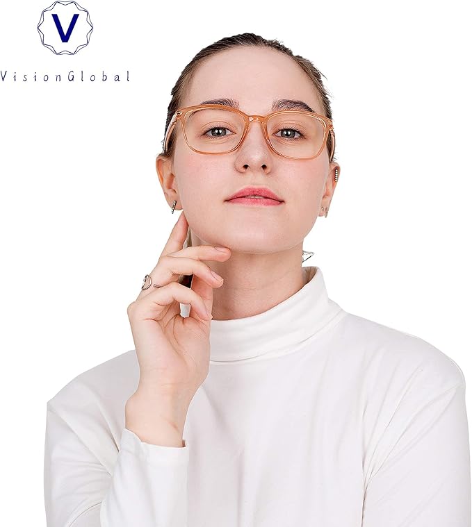 VisionGlobal Blue Light Blocking Glasses for Women Men, Stylish Square Frame(Champagne,No Magnification)