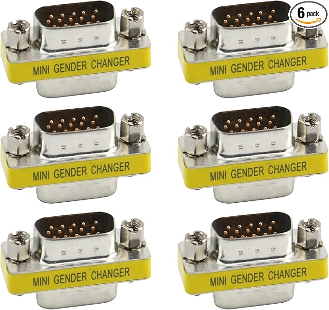 Antrader 6-Pack DB15 VGA SVGA KVM Male to Male Mini Gender Changer Coupler Adapter Connector for PC