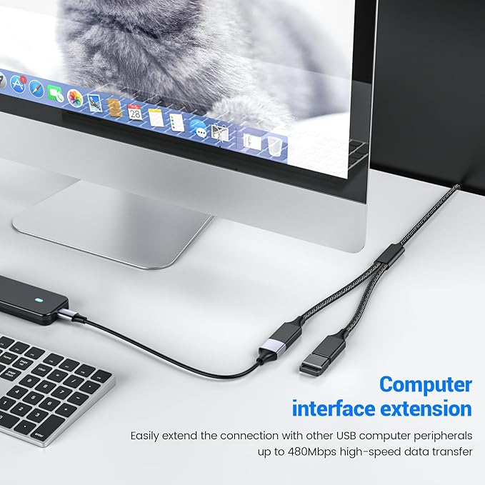 MOGOOD Dual USB 2.0 Power Cord Extension - USB A Splitter for Laptop/Mac/Car