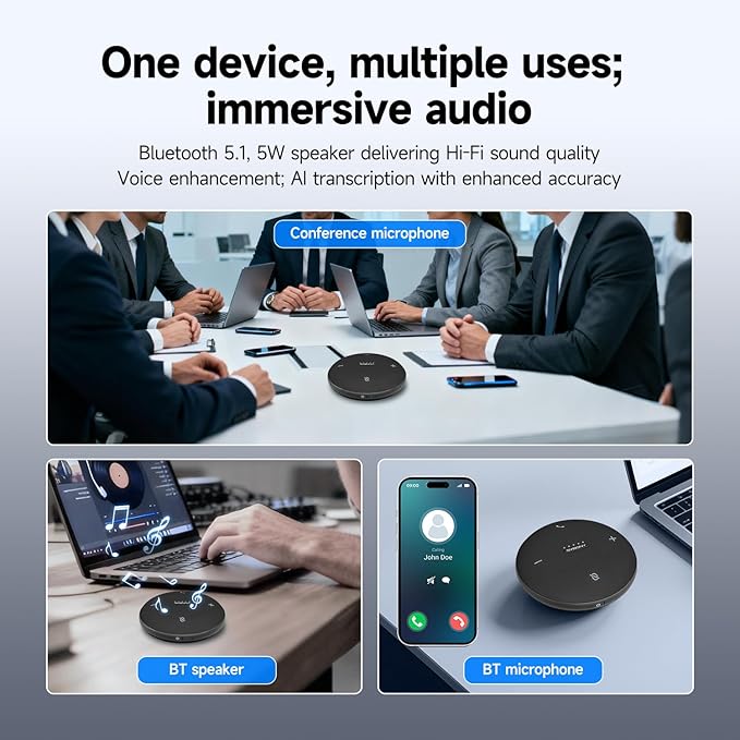 SVBONY Omni2 Conference Speaker and Microphone with 3A+AI Noise Reduction,4 Voice Enhancement Microphones for Clear Audio Output and Input, Portable Speakerphone, 8 Hours Battery Life for Home Office