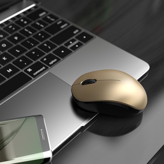 seenda Wireless Mouse for Laptop, 2.4G Noiseless Mouse with USB Receiver - Optical Tracking Portable Computer Mice for Chromebook, PC, Tablet, Windows System, 24 Months Battery Life - Black & Gold