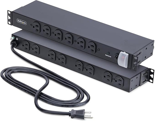 StarTech.com 14-Outlet Rackmount PDU, 1U Server Rack Accessories Surge Protector Power Strip, 6X Front and 8X Rear Ports, Rack Mount Power Distribution Unit Outlet Strip with 8ft Power Cord
