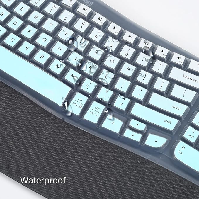 Keyboard Cover Skin for Logitech Wave Keys MK670 Combo Wireless Ergonomic Keyboard Skin, Logitech Wave Keys Wireless Ergonomic Keyboard Cover Protector Skin Accessories, Ombre Mint