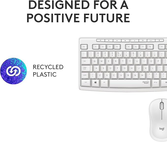 Logitech MK295 Wireless Mouse & Keyboard Combo with SilentTouch Technology, Full Numpad, Advanced Optical Tracking, Lag-Free Wireless, 90% Less Noise - Off White