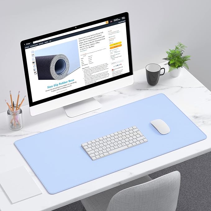 Dapesuom Large Gaming Mouse Pad, Extended Mouse Mat with Stitched Edges, Full Size Keyboard Pad with Non-Slip Base, Big XXL Computer Desk Mats for Gamer, Laptop, Office, 31.5 x 15.7in, Sky Blue