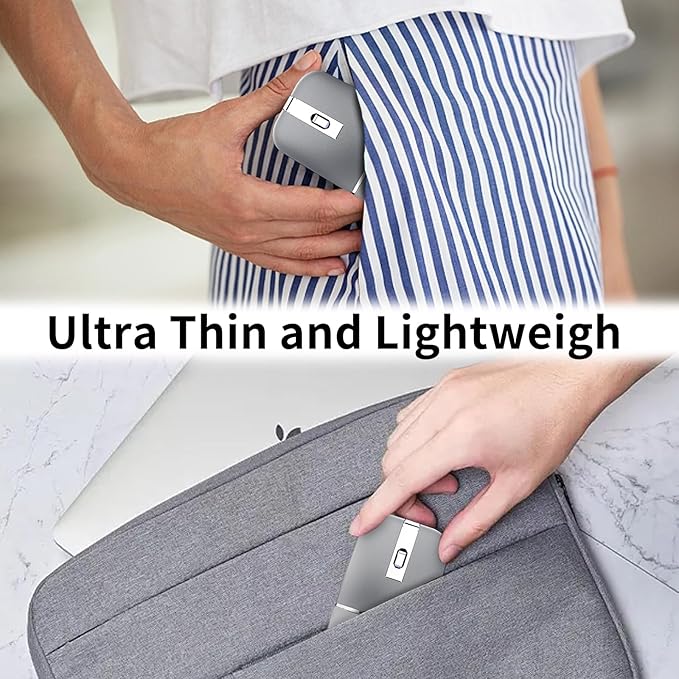 Bluetooth Arc Mouse Wireless Silent Travel Mouse Rechargeable with BT & 2.4G Dual Mode, 1000/1600/2400 DPI, Slim Rotatable Portable Mobile Mice, USB Optical Computer Mice for PC Laptop Tablet -Silver