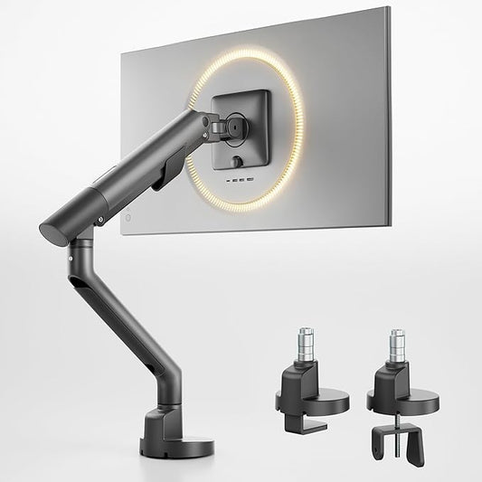 monTEK Heavy Duty Single Monitor Arm for 17-40 Inch Screens, Full Motion Monitor Mount Up to 24.3lbs, Aluminum Monitor Stand with VESA 75/100mm, C-Clamp/Grommet Base for Curved Screens, Gray